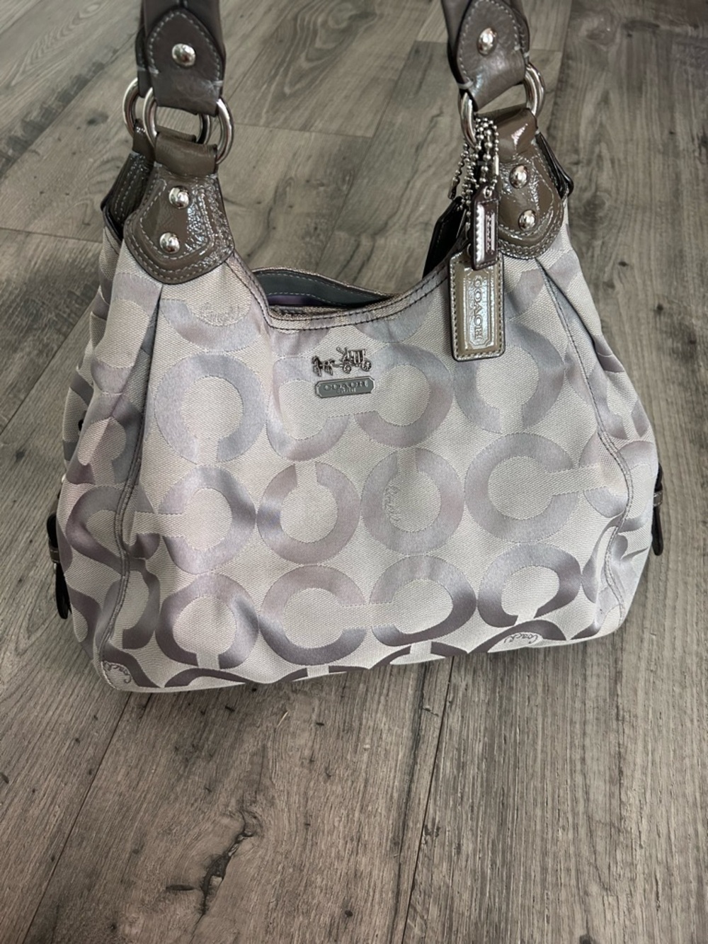 Coach Madison Op Art Hobo Shoulder Bag Silver Purple Lining - Picture 3 of 16
